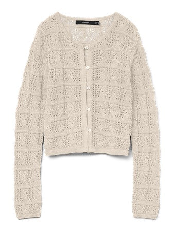 Cardigan: Crochet Knit V Neck Long Sleeve VMAMAZING - Grey - Vero Moda