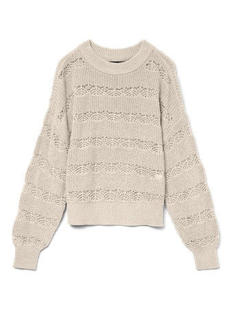 Jumper: Fine Knit Round Neck Long Sleeve Rainbow LONA  - Cream