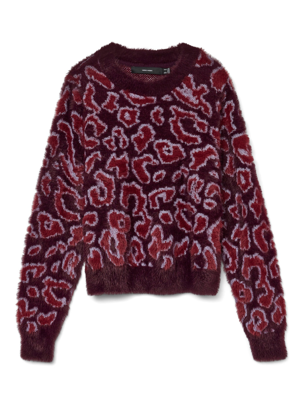 Jumper: Chunky Knit Round Neck Long Sleeve Leopard JUNGLE - Burgundy