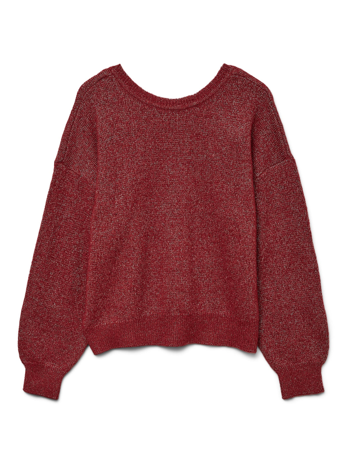 Jumper: Fine Knit Round Neck Long Sleeve U Back Mettalic ELLIE - Wine Red & Gold