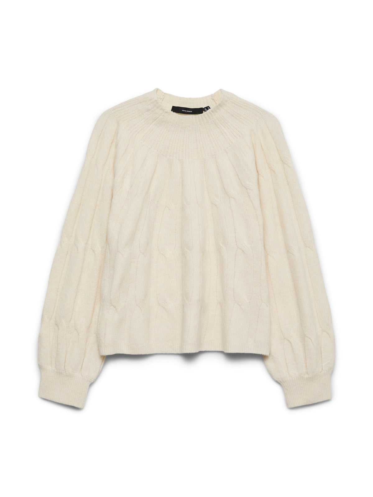 Jumper: Cable Knit High Neck Long Sleeve Flared GEMINI - Cream Melange