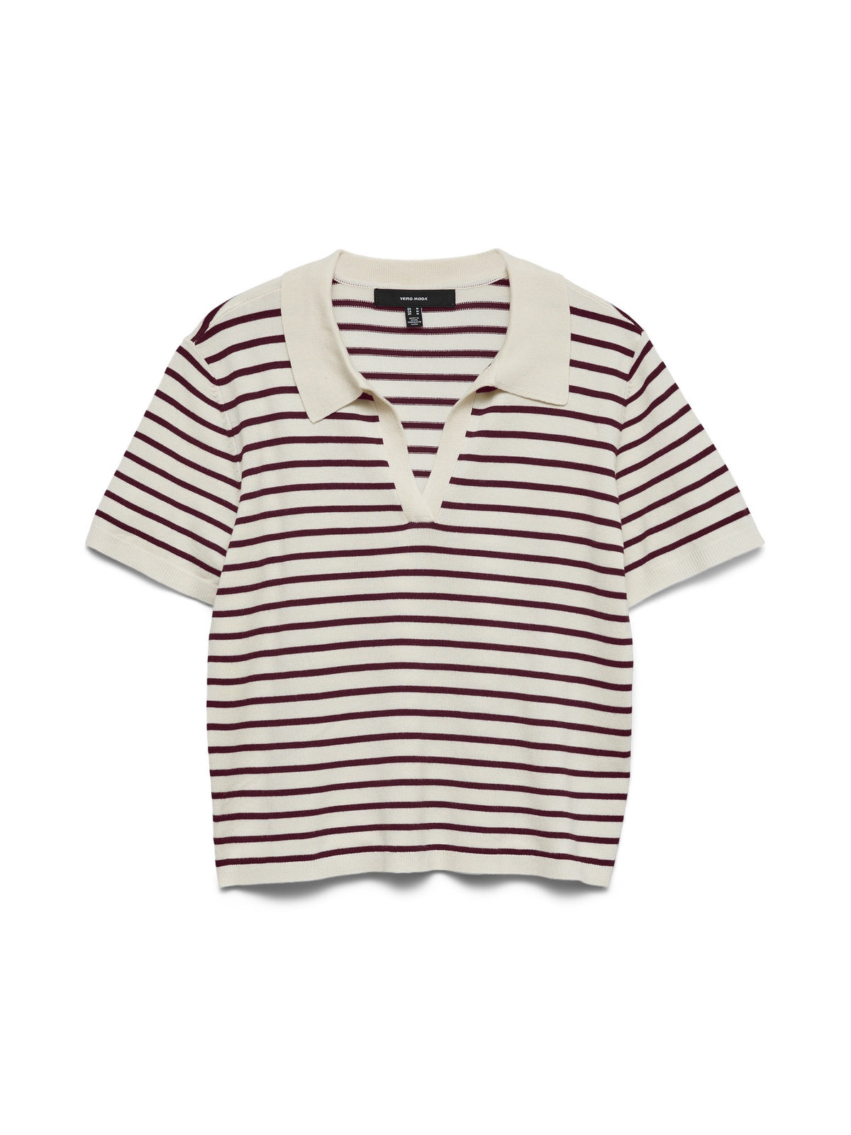 Jumper: Knit Polo V Neck Short Sleeve Collar SILJE - Burgundy Cream