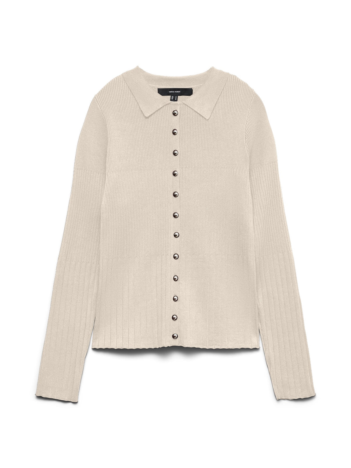 Jumper: Fine Knit Collar Silver Button Long Sleeve SIRI - Cream - Vero Moda