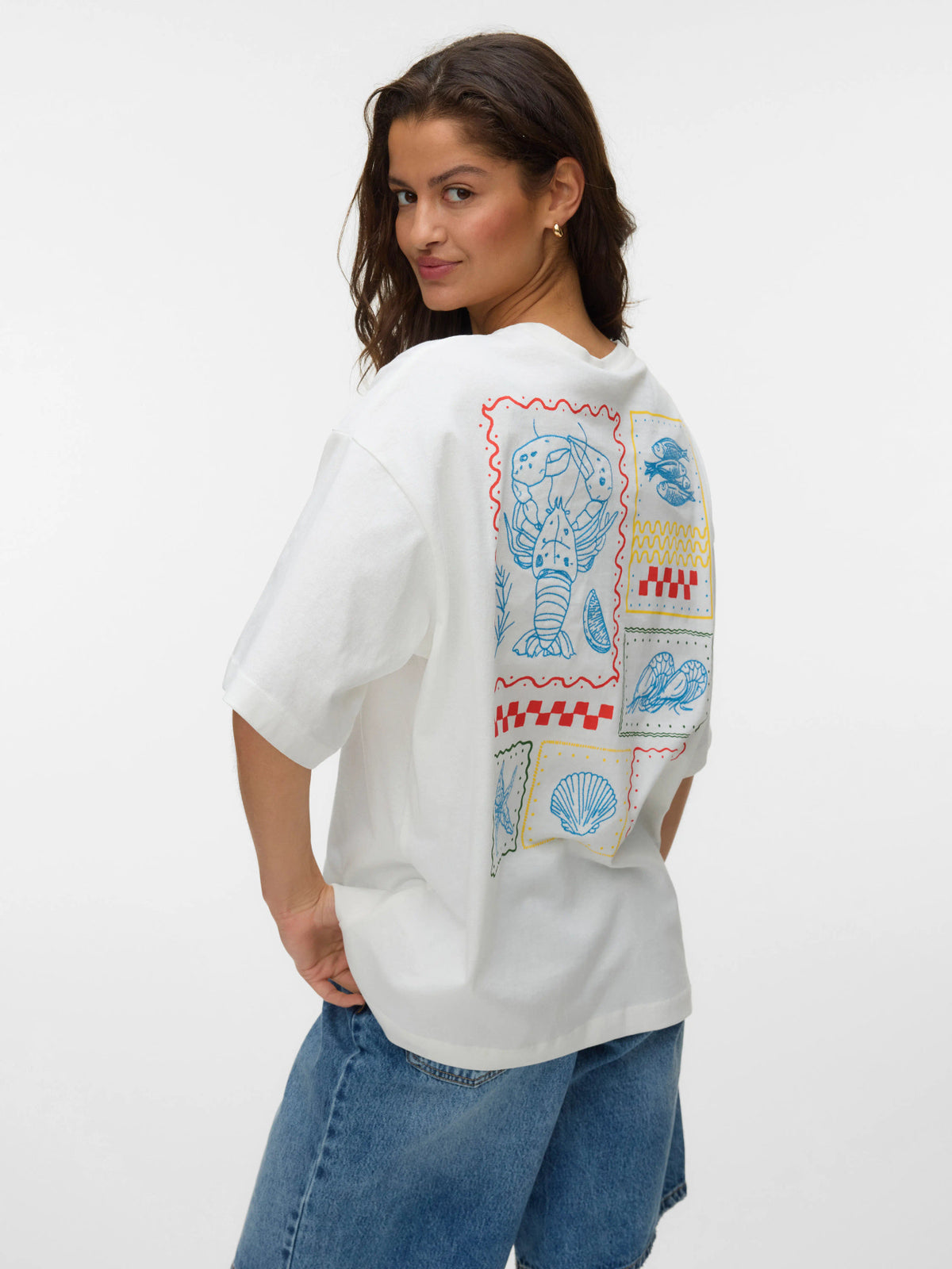T-Shirt: Organic Cotton Sea TAZ Hailey - Oversized- Snow White - Vero Moda