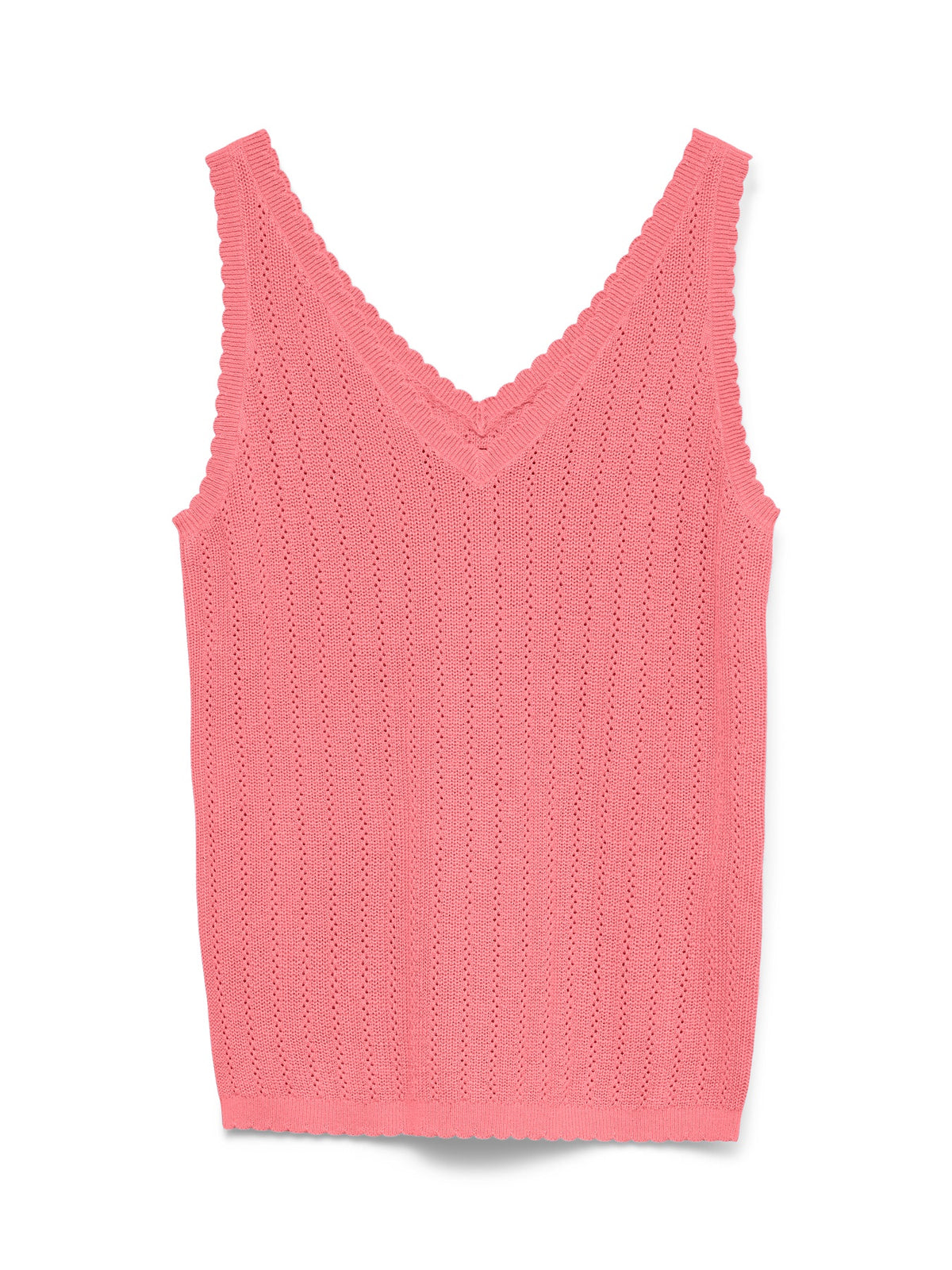 Top: Cotton Mix Knit Sleeveless V Neck Vest Pointelle NEWLEX  - Coral Pink - Vero Moda