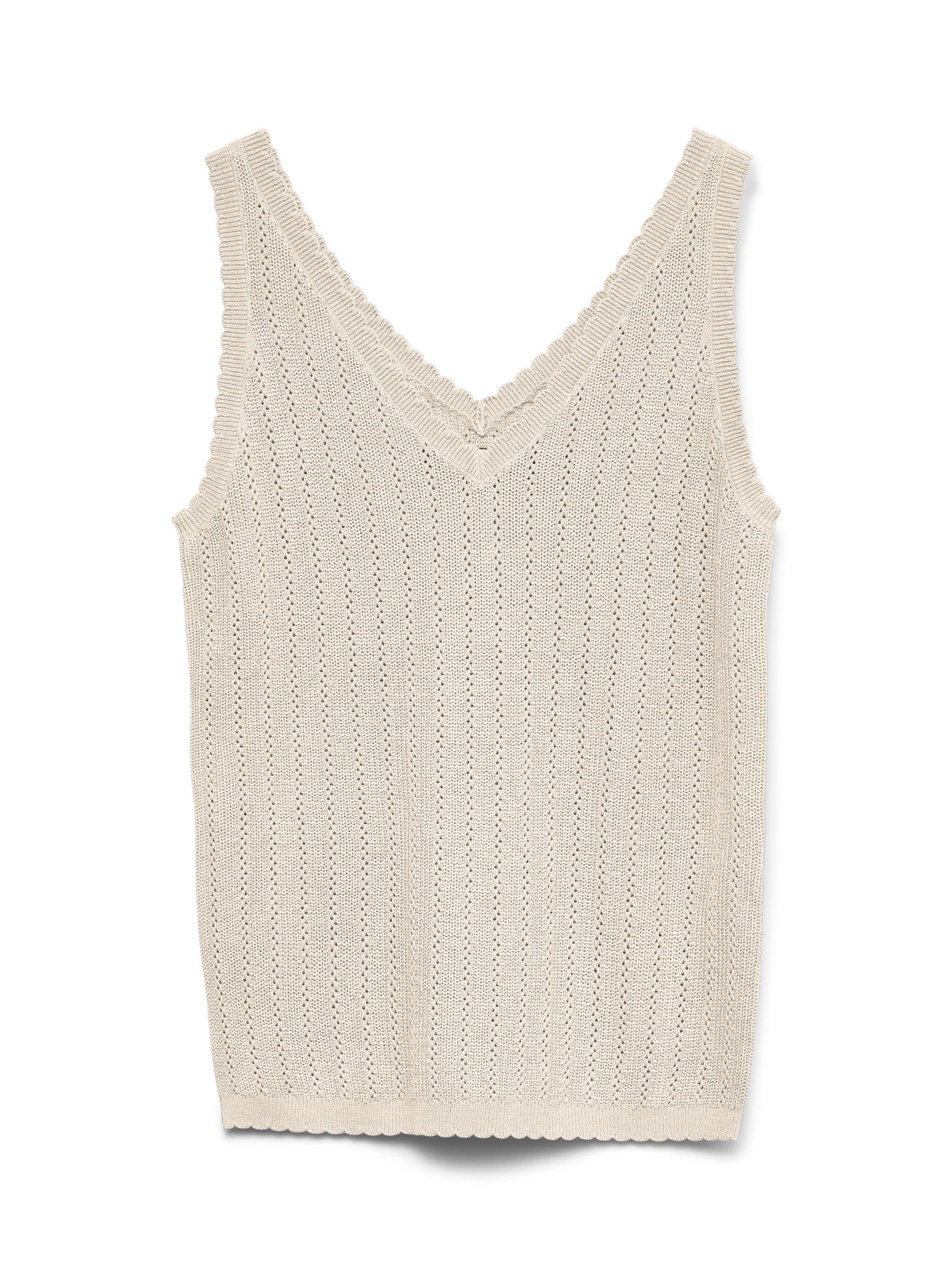 Top: Cotton Mix Knit Sleeveless V Neck Vest Pointelle NEWLEX  - Birch Cream - Vero Moda