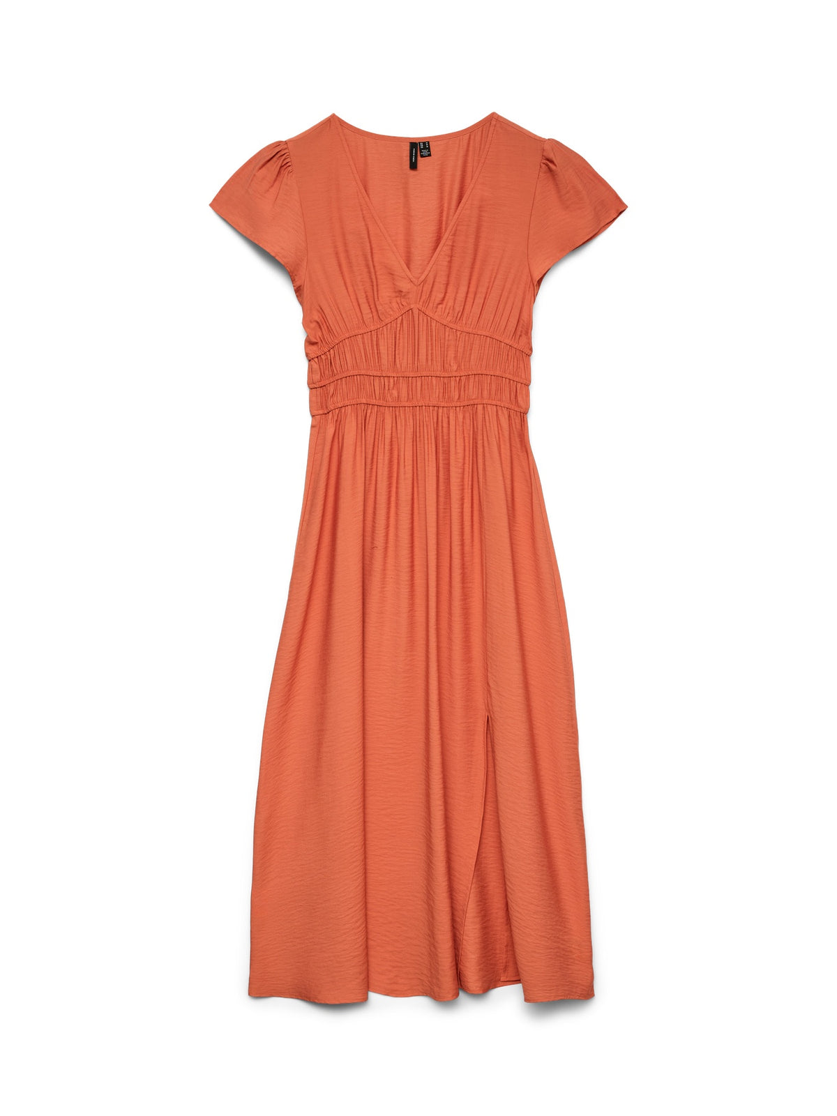 Long dress: Cotton Mix 7/8 V Neck Gathered Waist NELLIE - Langoustino Orange - Vero Moda