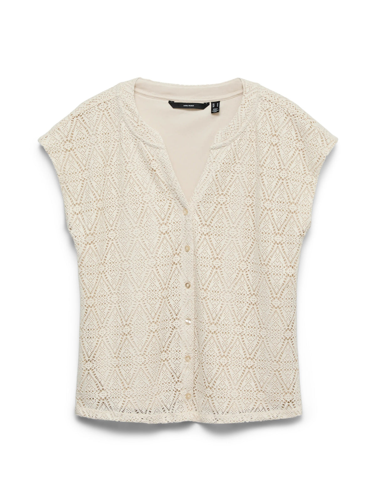 Top: Crochet Stretch Cap Sleeve V Neck MAYA - Birch Cream - Vero Moda