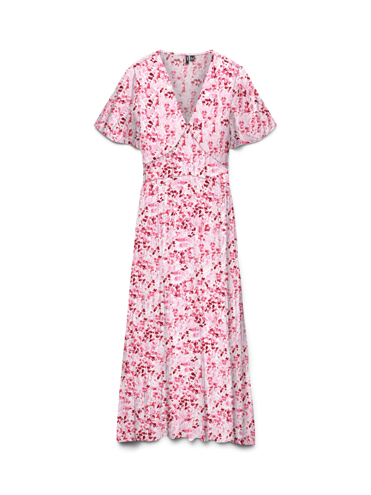 Long Dress: ECOVERO Floral Print Short Sleeve MENNY  - White & Pink - Vero Moda