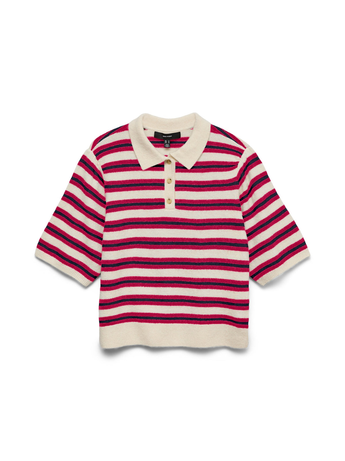 Top: Fine Knit Stripe Short Sleeve Polo Neck OCANNA - Cream & Jazzy Pink - Vero Moda