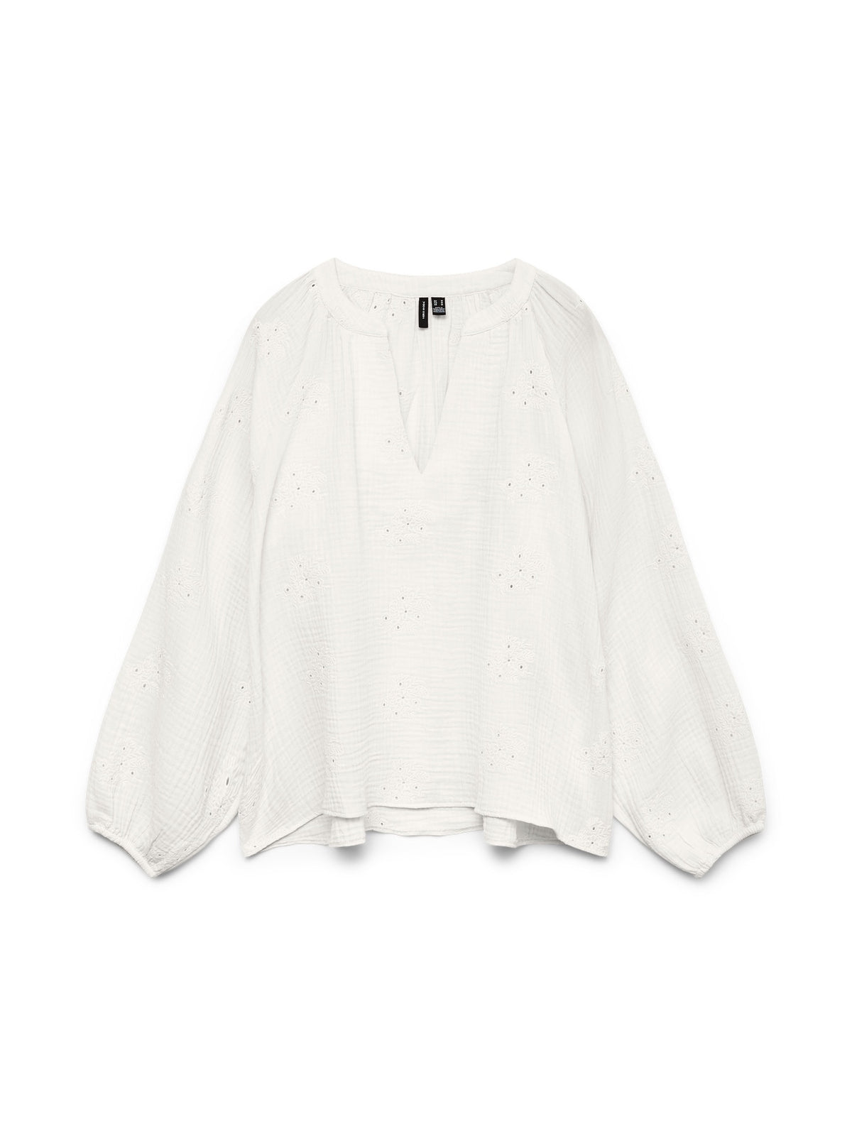 Blouse: Cotton Long Sleeve V Neck Embroidery  Anglaise NATALI - Snow White - Vero Moda