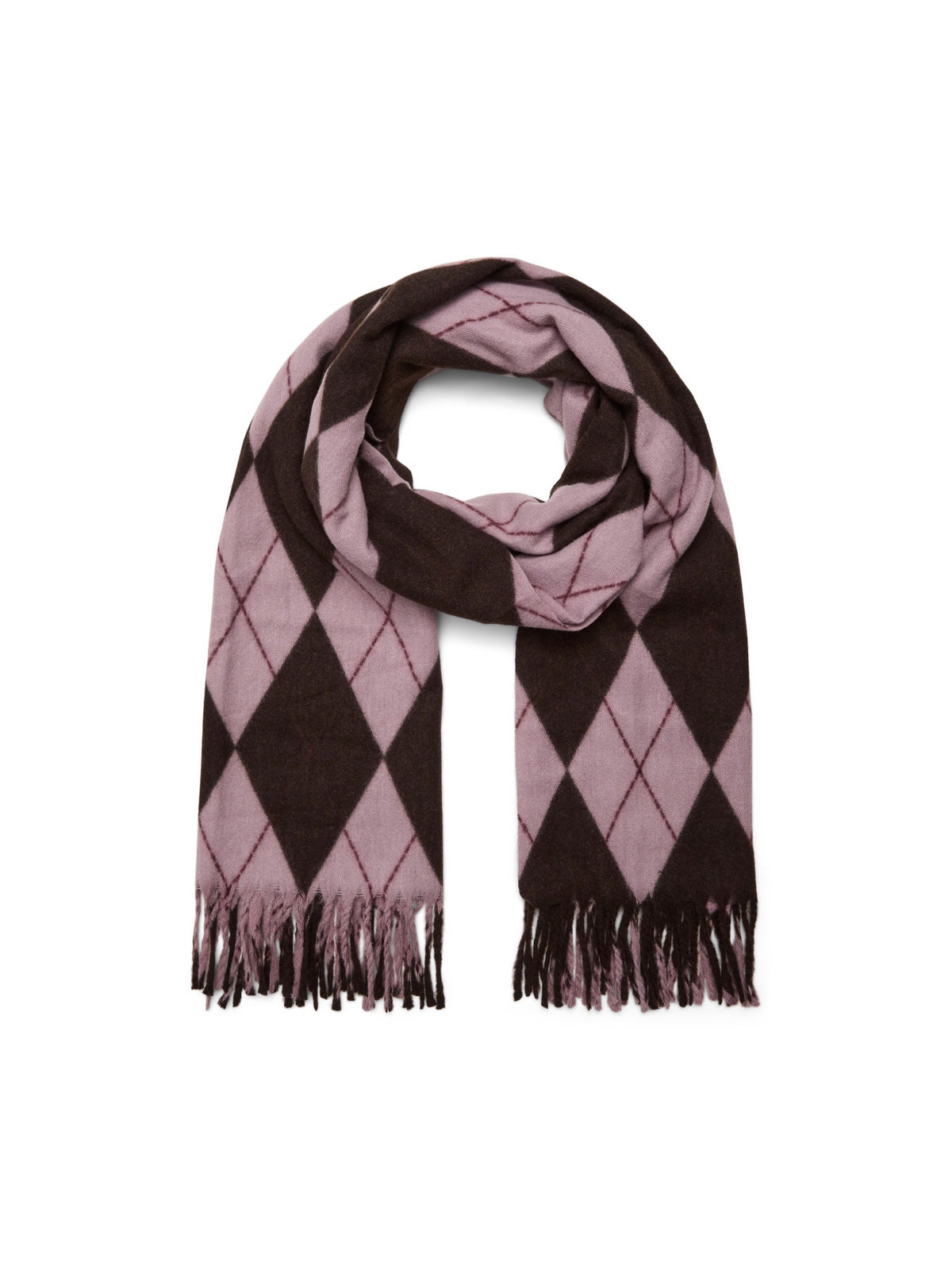 Scarf: Knitted Tartan Print - Chocolate & Pink - Vero Moda