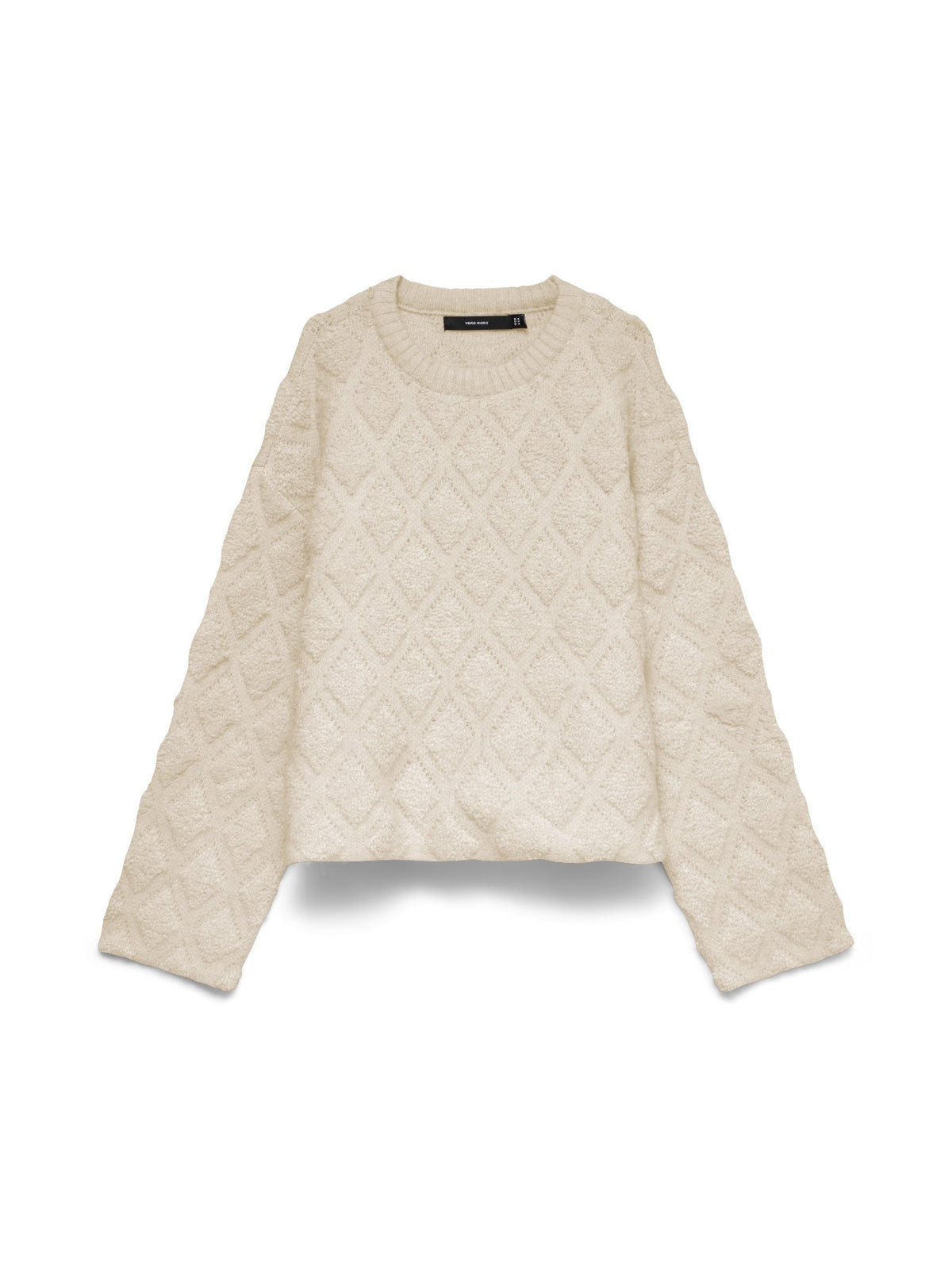 Jumper: Chunky Knit Long Sleeve Argyle O Neck ARGIE - Cream  - Vero Moda