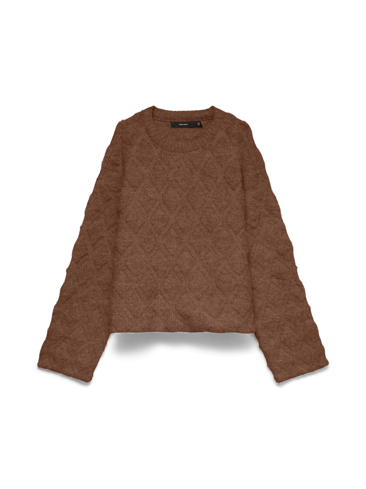 Jumper: Chunky Knit Long Sleeve Argyle O Neck ARGIE - Brown  - Vero Moda