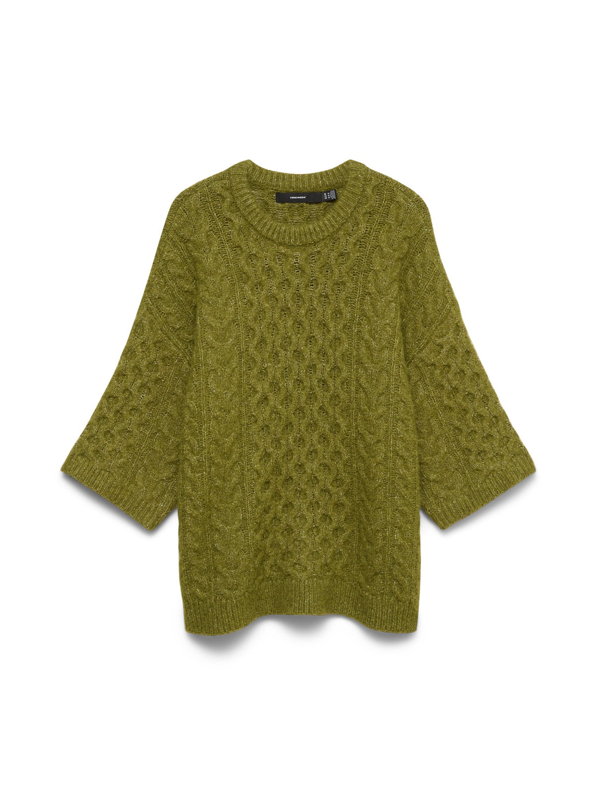 Jumper: Cable Knit Wide Sleeves O Neck PAULA - Green - Vero Moda