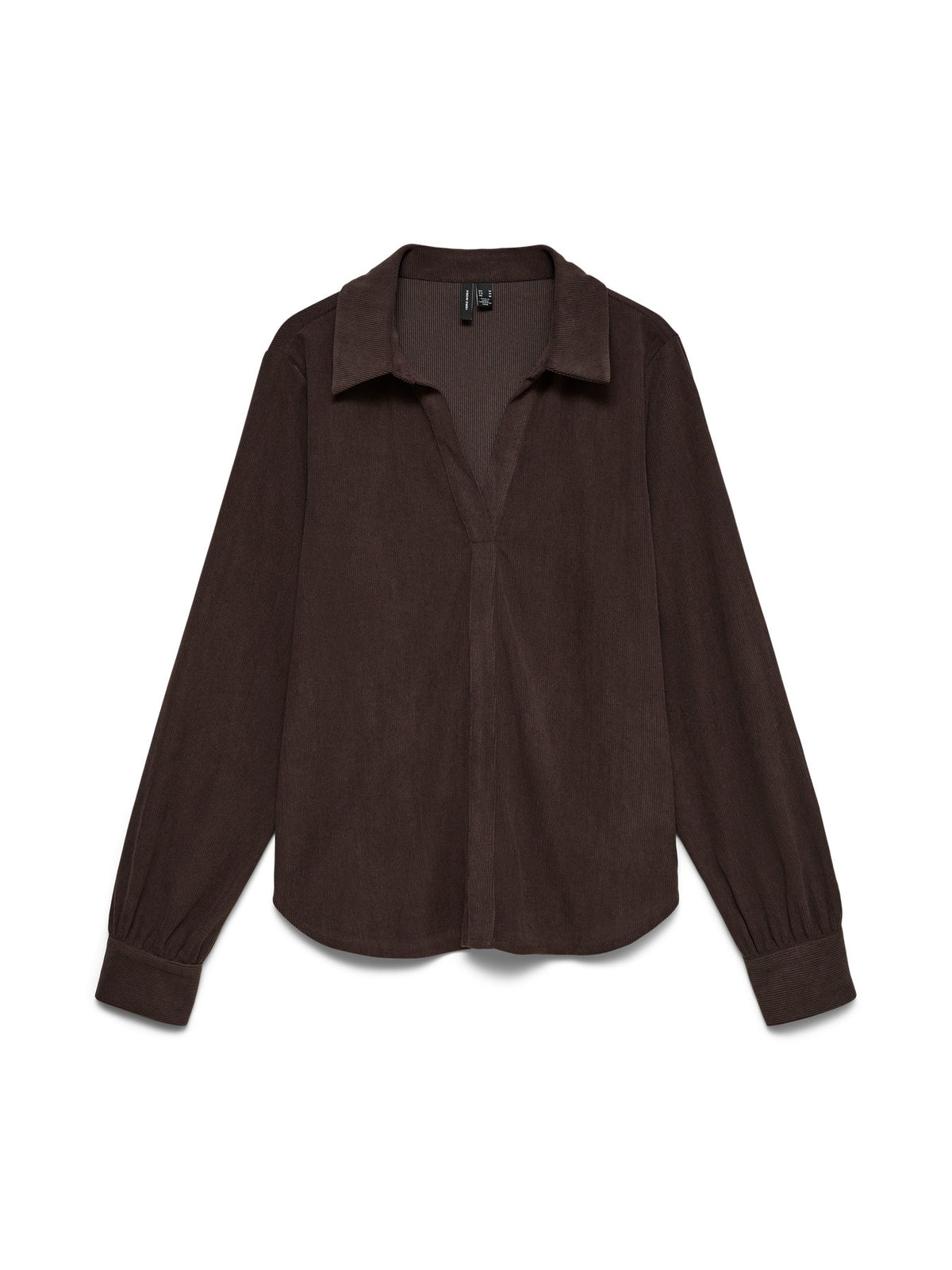 Shirt: Recyled Polyester Soft Ribbed Shirt With Collar MELLY - Chocolate Brown - Vero Moda