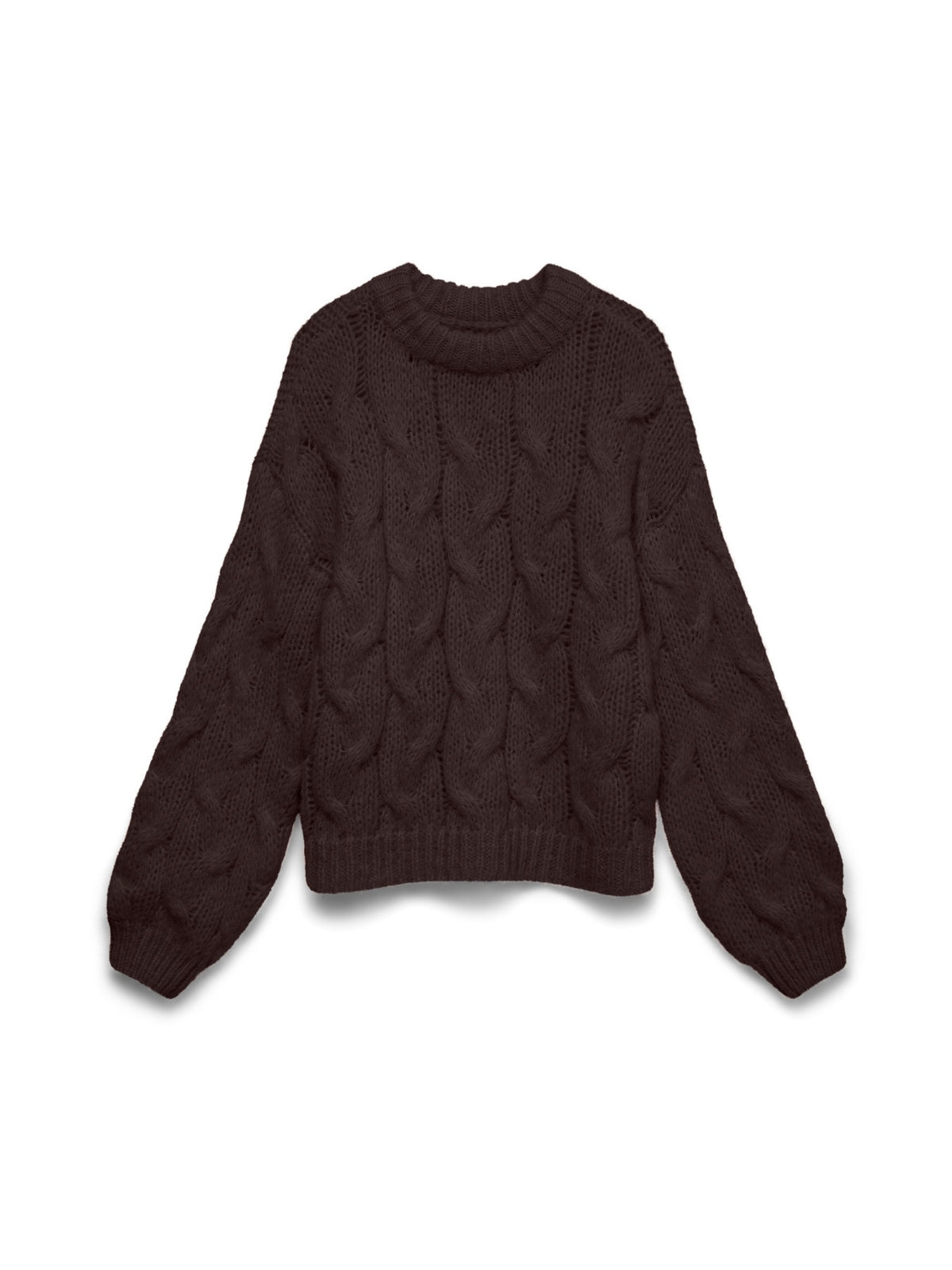 Jumper: Cable Knit Long Sleeve High O Neck MAYBE - Chocolate Brown - Vero Moda