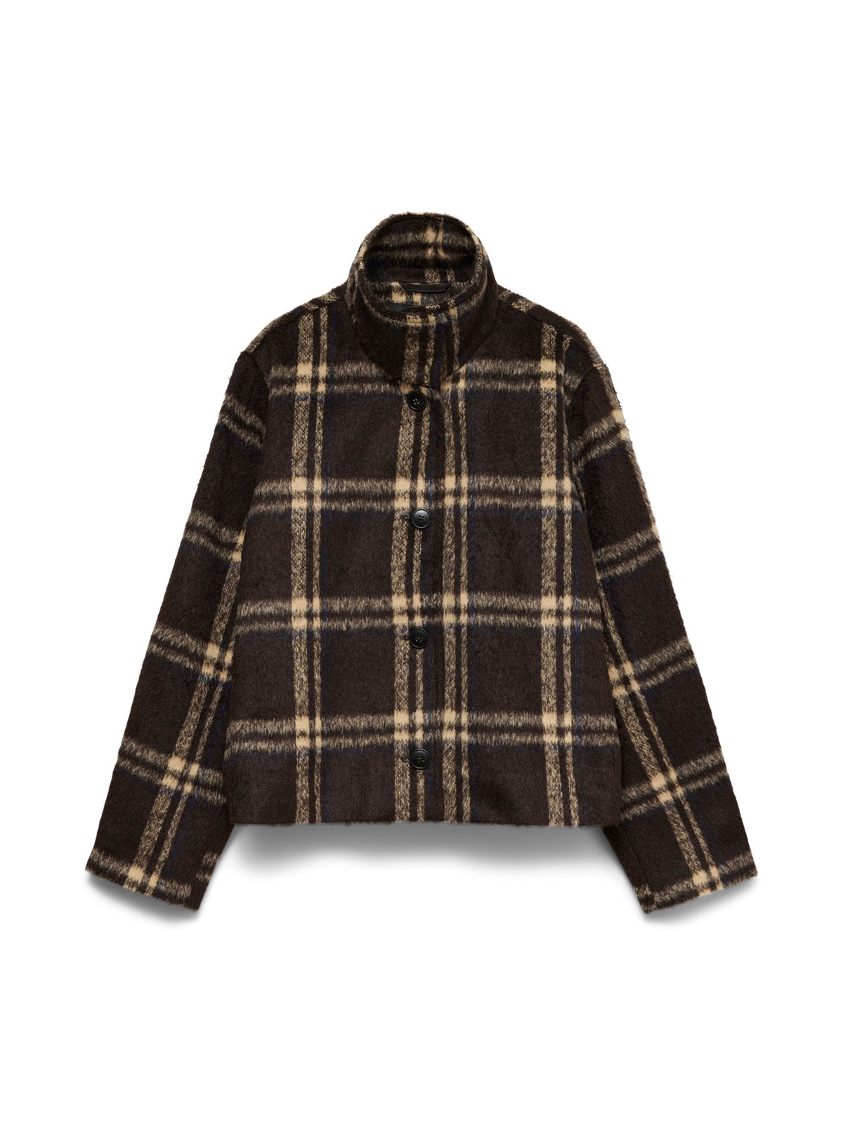 Jacket: Checked Mid Waist High Stand Up Collar SPENCER   - Brown - Vero Moda