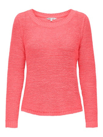 Jumper: Fine Knit Round Neck Long Sleeve Plain GEENA XO - Sugar Coral