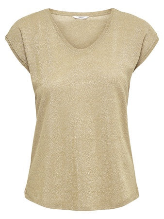 Top: Lurex  Glitter V Neck Short Sleeve Mettalic SILVERY - Gold