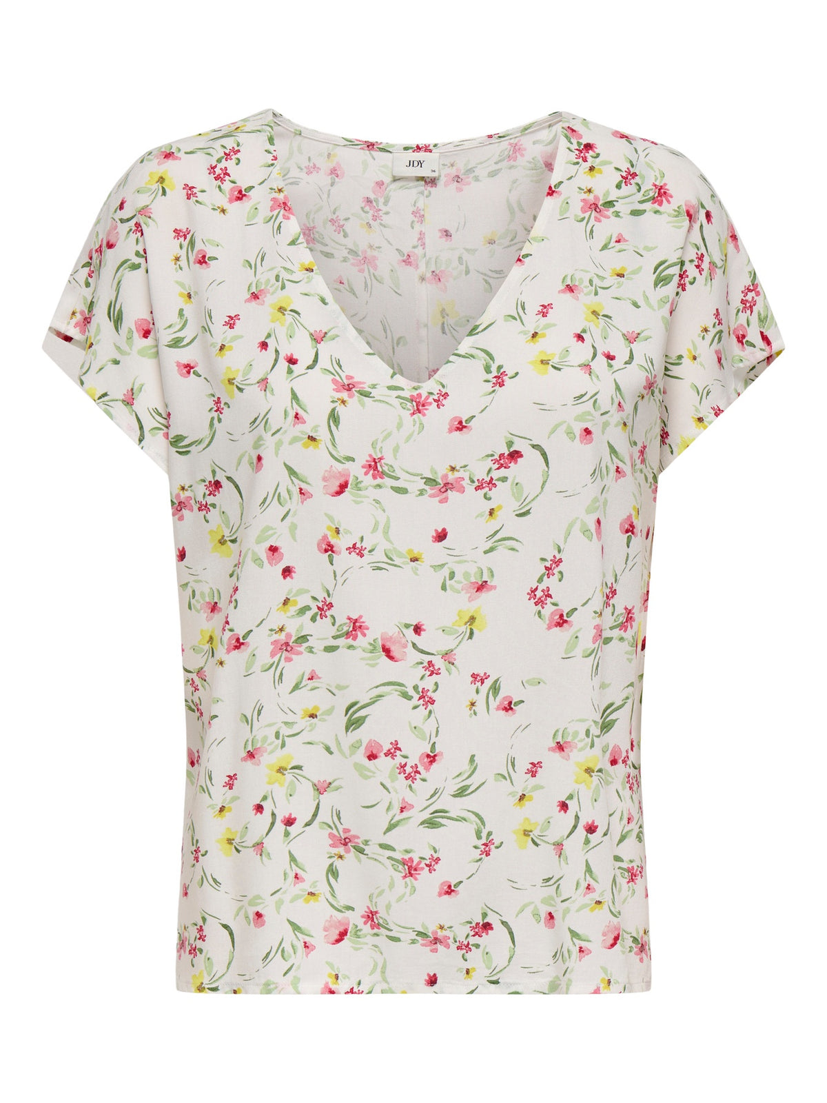 T-Shirt: V  Neck Cap Sleeve Ditsy Flower JDYSTAR  - Coral  - ONLY