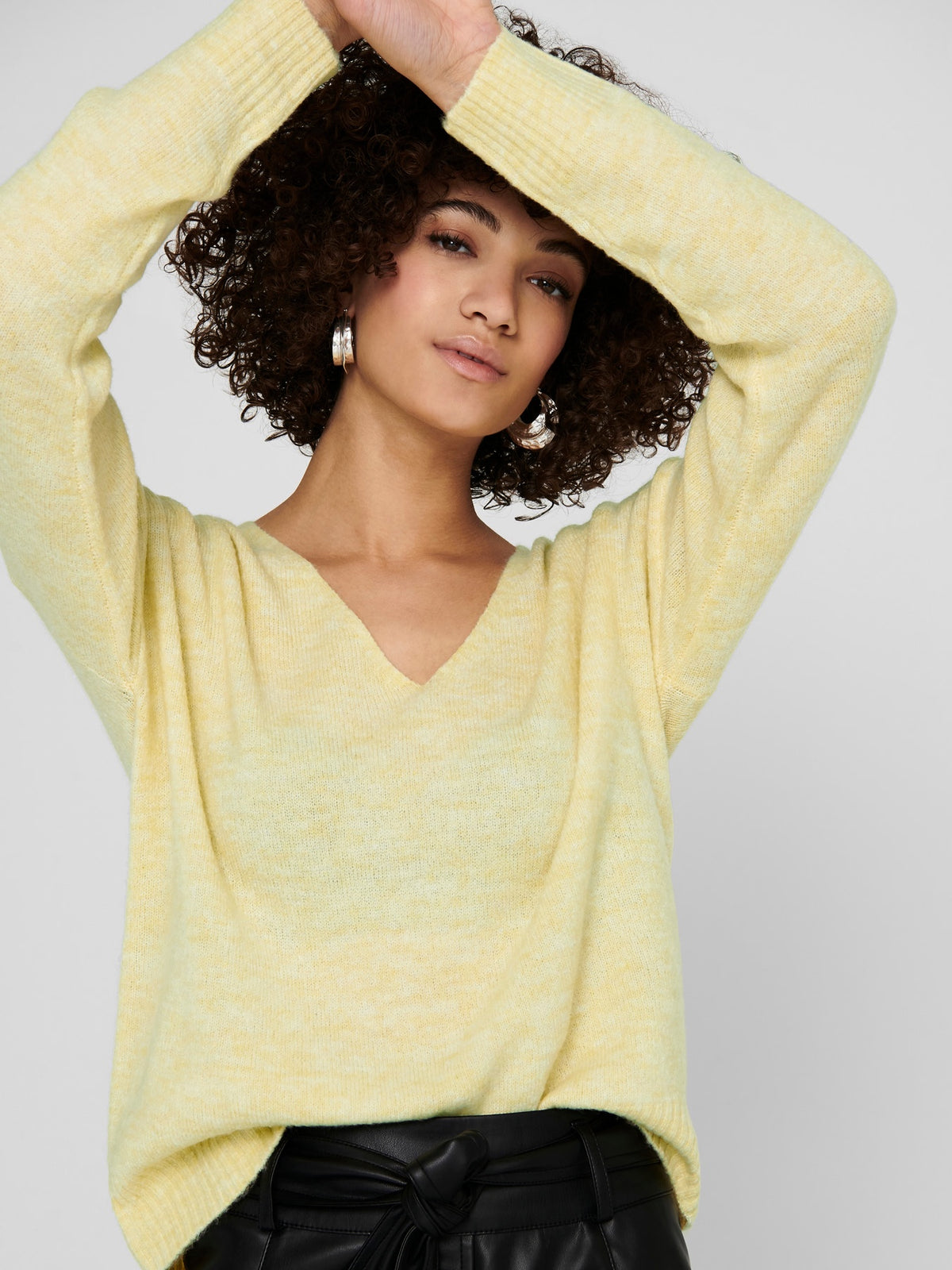 Pullover: Fine Knit V Neck Long Sleeve ELANORA - Pastel Yellow MELANGE - JDY