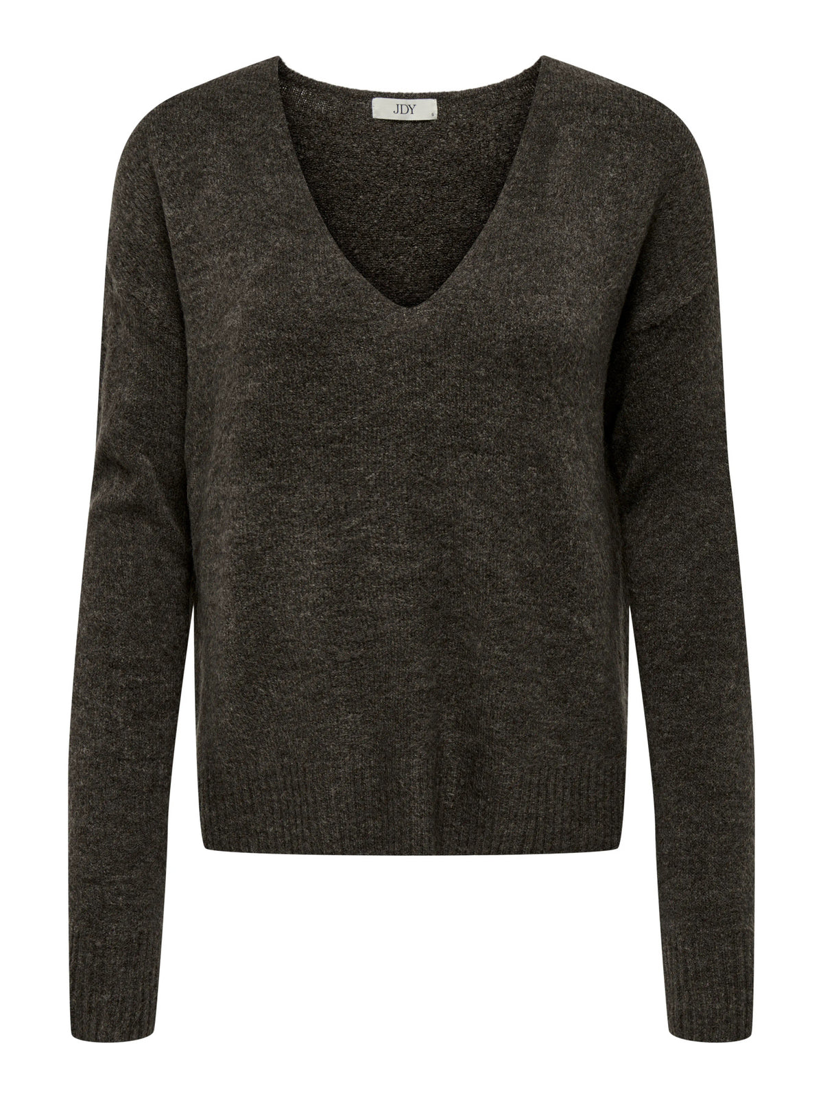 Jumper: Soft Fine Knit Long Sleeve V Neck MELANGE ELANORA - Bracken Brown - JdY