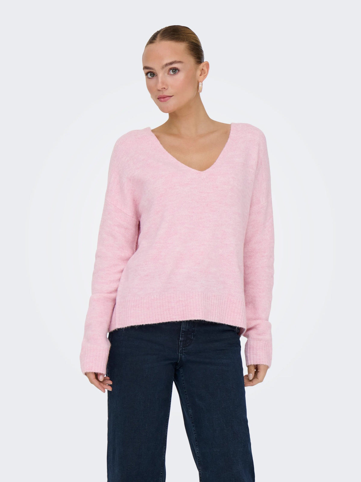 Pullover: Fine Knit V Neck Long Sleeve ELANORA - Fragrant Lilac MELANGE - JDY