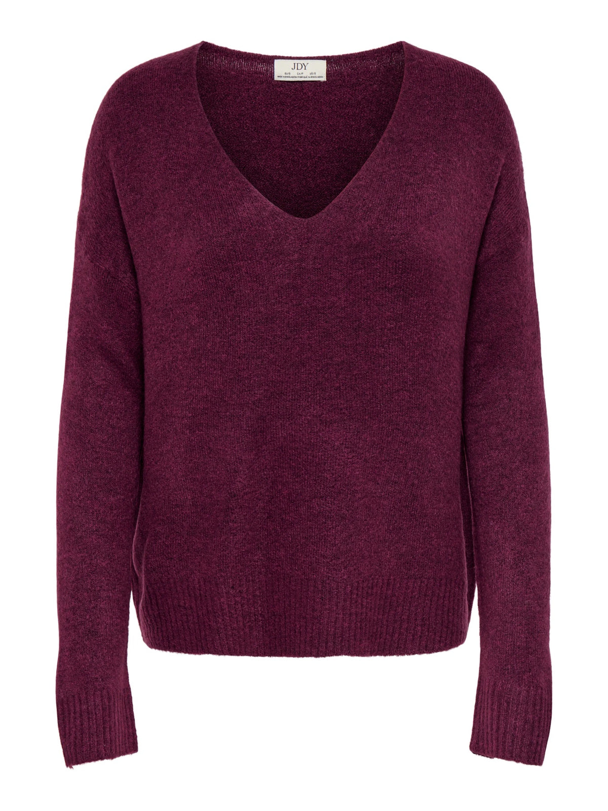 Jumper: Soft Fine Knit Long Sleeve V Neck MELANGE ELANORA - Wine Red - JdY