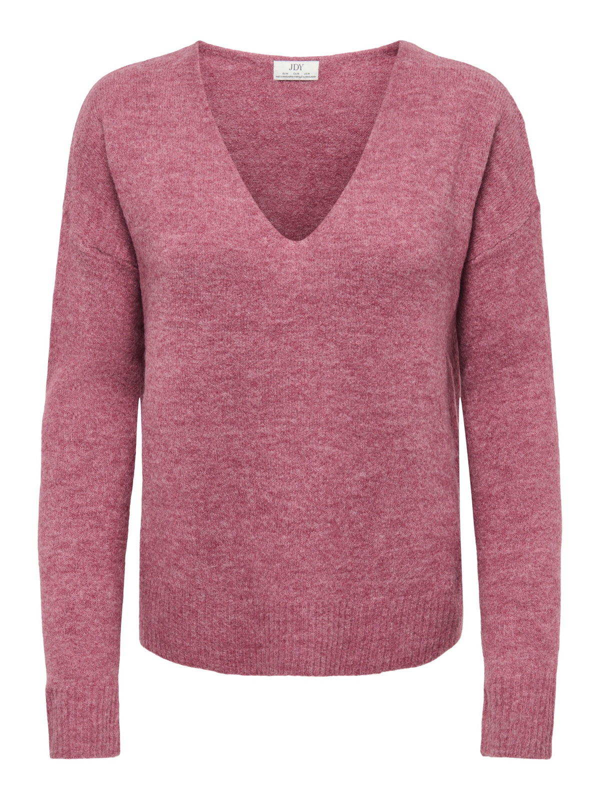 Jumper: Soft Fine Knit Long Sleeve V Neck MELANGE ELANORA - Rose Pink - JdY