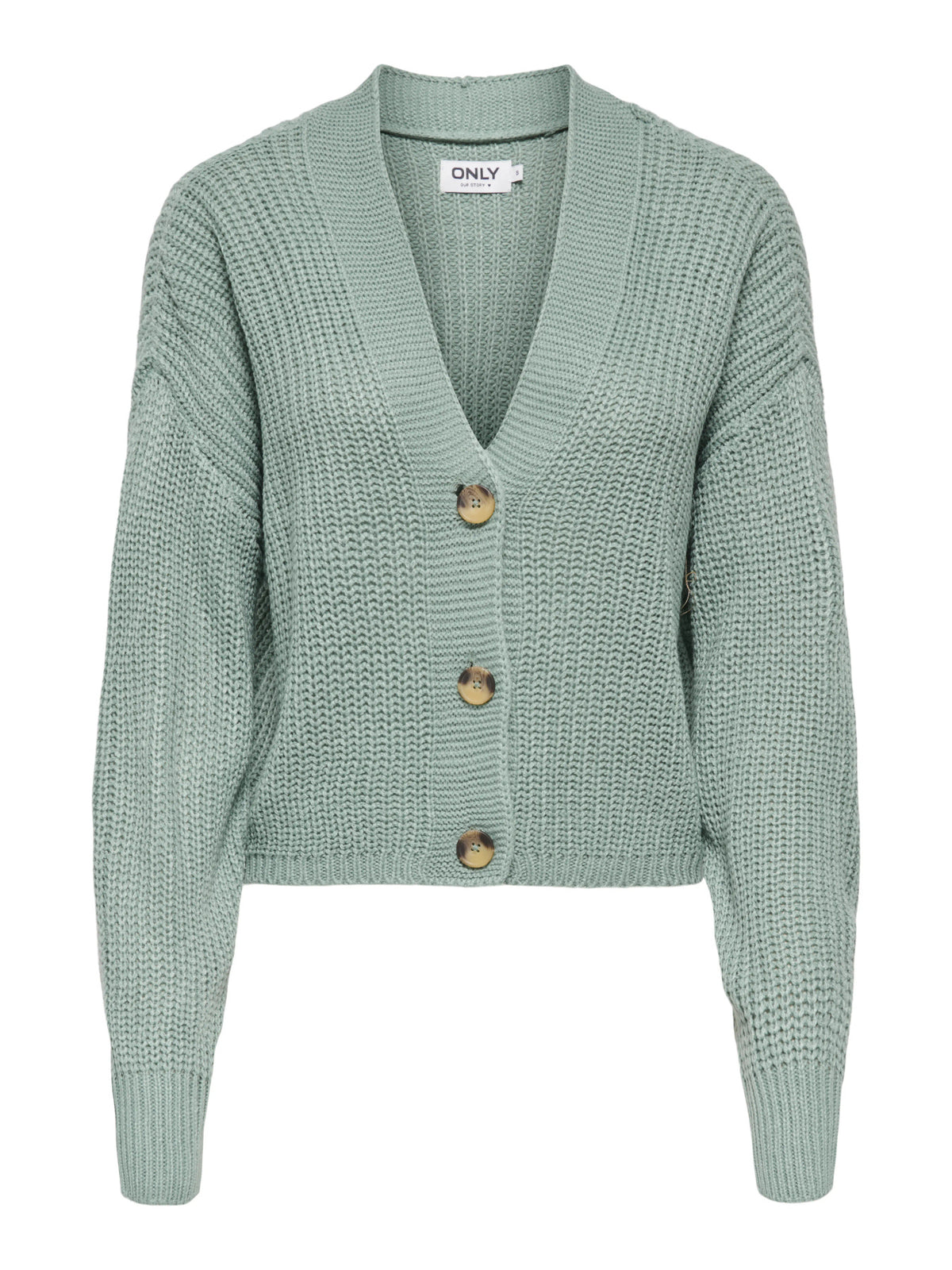 Knit Cardigan: Knit Long Sleeve V Neck Ribbed CAROL - Chinois Green - ONLY