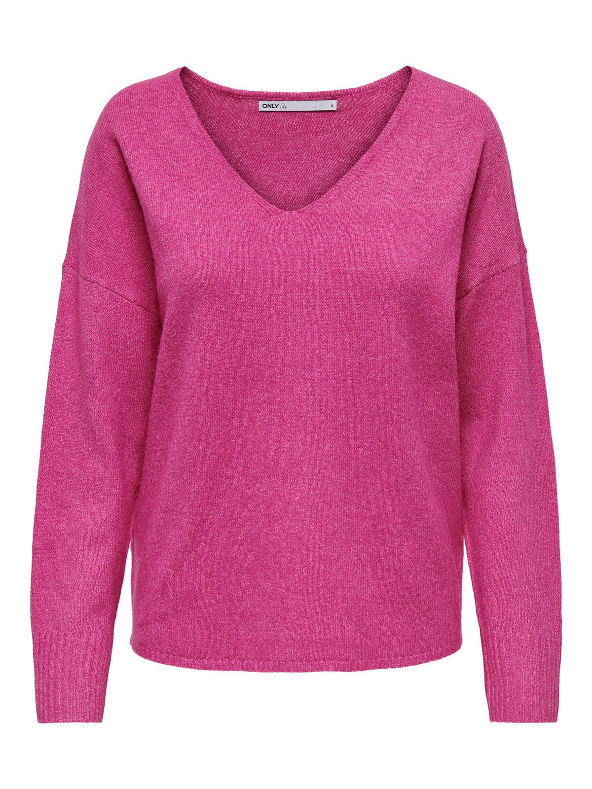 Jumper: Knit V Neck Dropped Shoulder Long Sleeve RICA - Fucshia