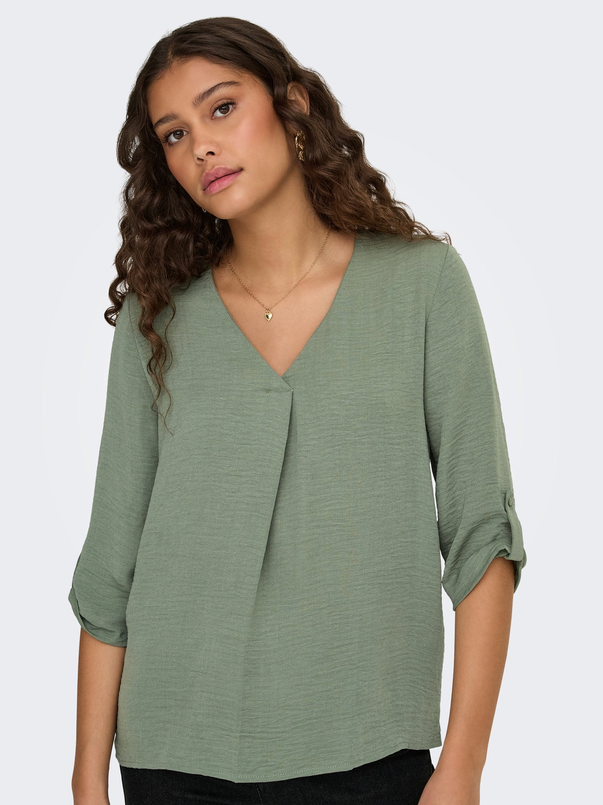 Blouse: Lightweight V Neck 3/4 Sleeve DIVYA - Green - JDY