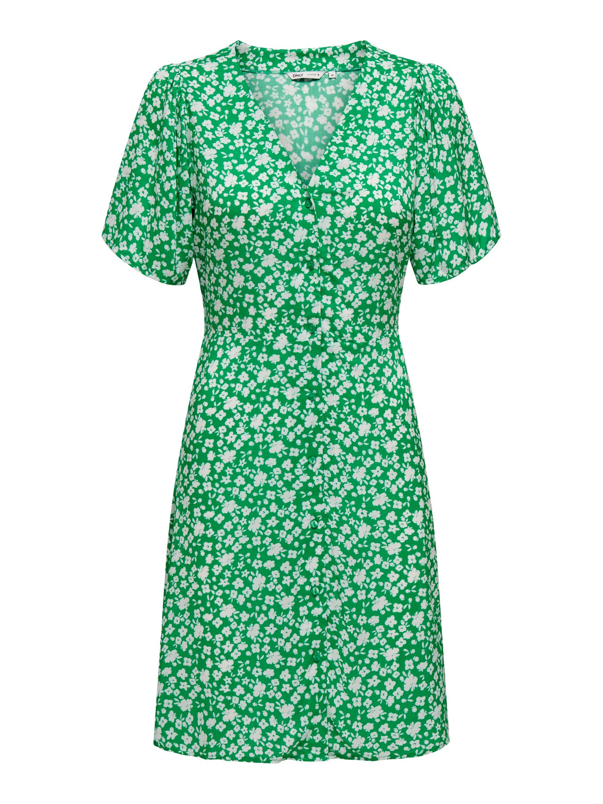 Short dress: LENZING™ ECOVERO™ Short Sleeve V Neck Buttons Pia Flower EVIDA - Green - ONLY