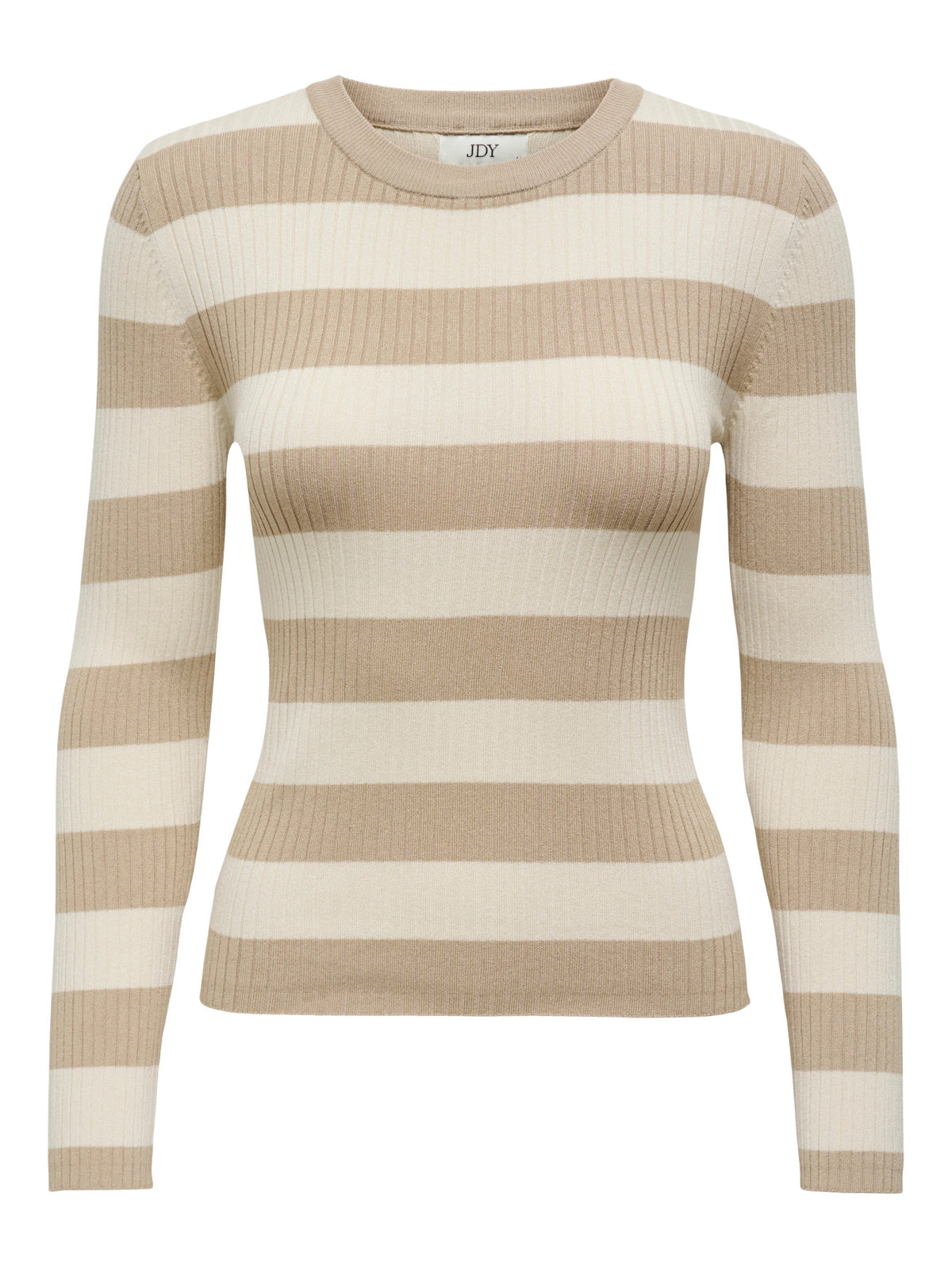 Top: Ribbed Long Sleeve O Neck Stripe PLUM - Humus Beige BIRCH - JdY