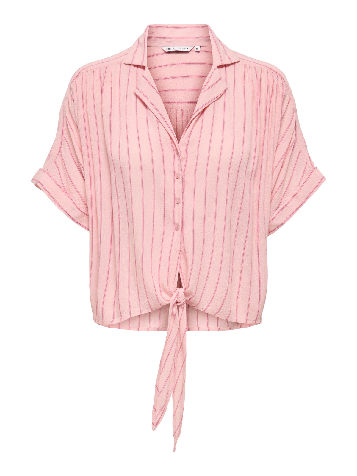 Shirt: Livaeco Short Sleeve Tie Waist Stripe PAULA - Light & Dark Pink - ONLY