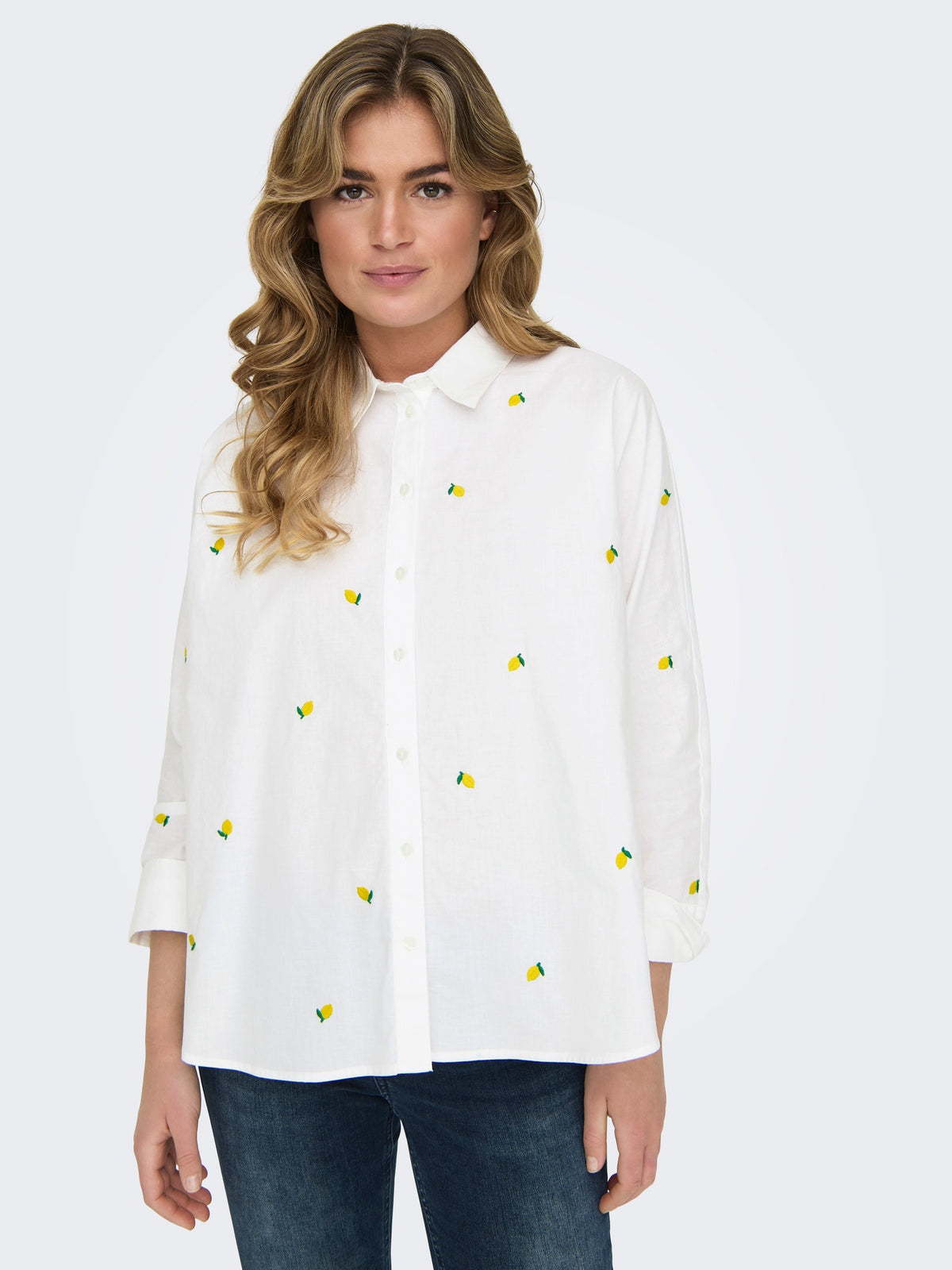 Shirt: Cotton Long Sleeve Lemons LINA GRACE- Bright White - ONLY