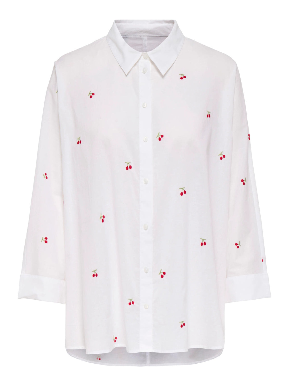 Shirt: Cotton Long Sleeve Cherries KETTY - Bright White - ONLY