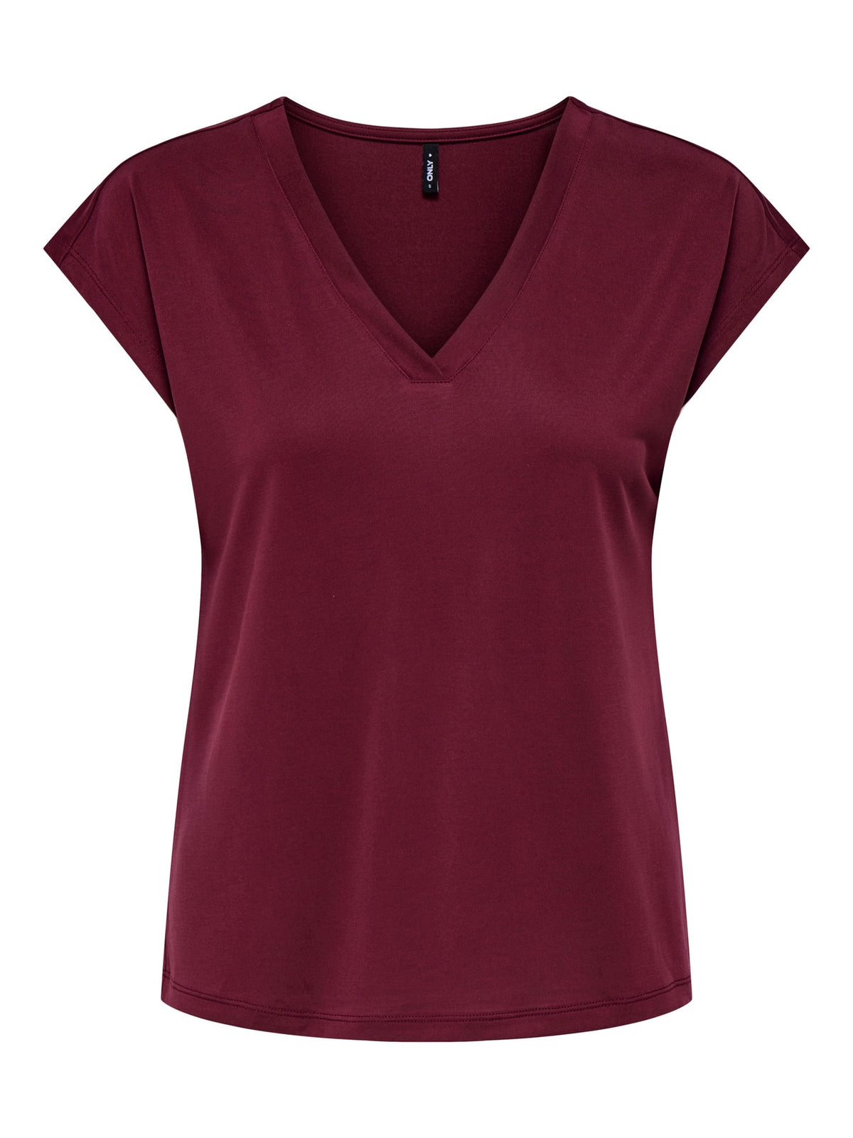 T-Shirt: Modal Tencel Short Sleeve V Neck FREE - Port Wine Red - ONLY