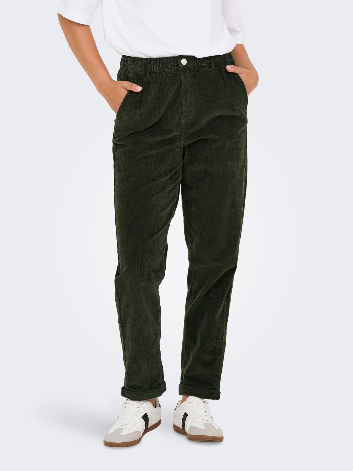 Trousers: Corduroy Carrot Shaped Elasticated Waist FLORA  - Green - ONLY