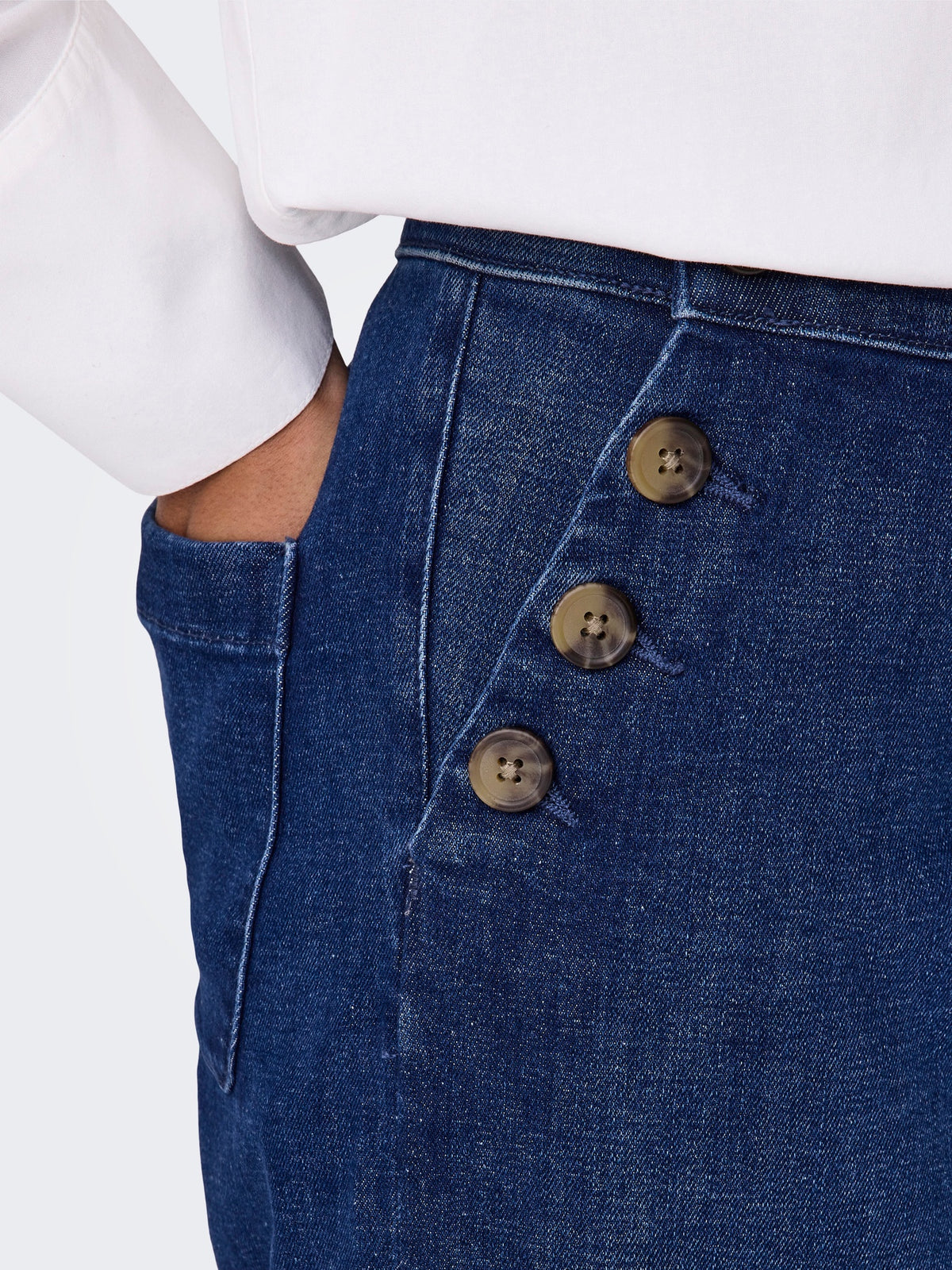 Jeans: Stretch Cotton Button High Waist Wide Leg Leg "30 MADISON  - Dark Medium Blue Denim - ONLY