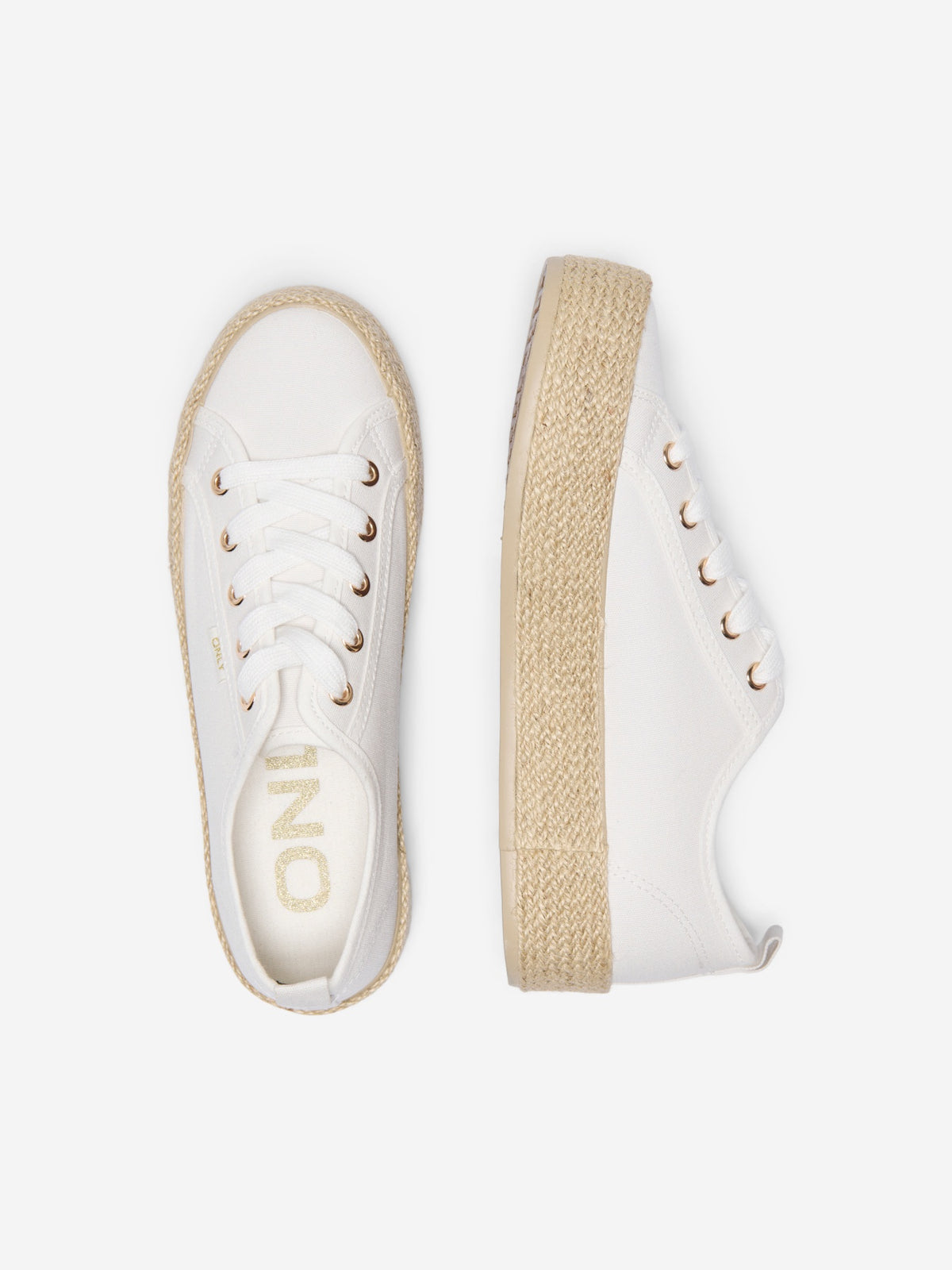 Pumps: Cotton Espadrille Sole Gold Eyelets IDA-1 - White - ONLY