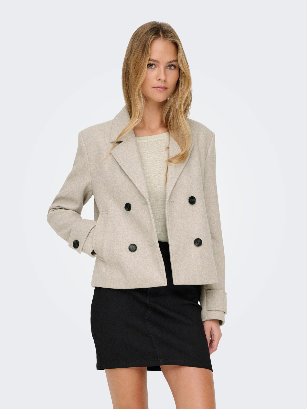 Jacket: Circular Knit Double Breast Short FREJA - Humus Beige - ONLY