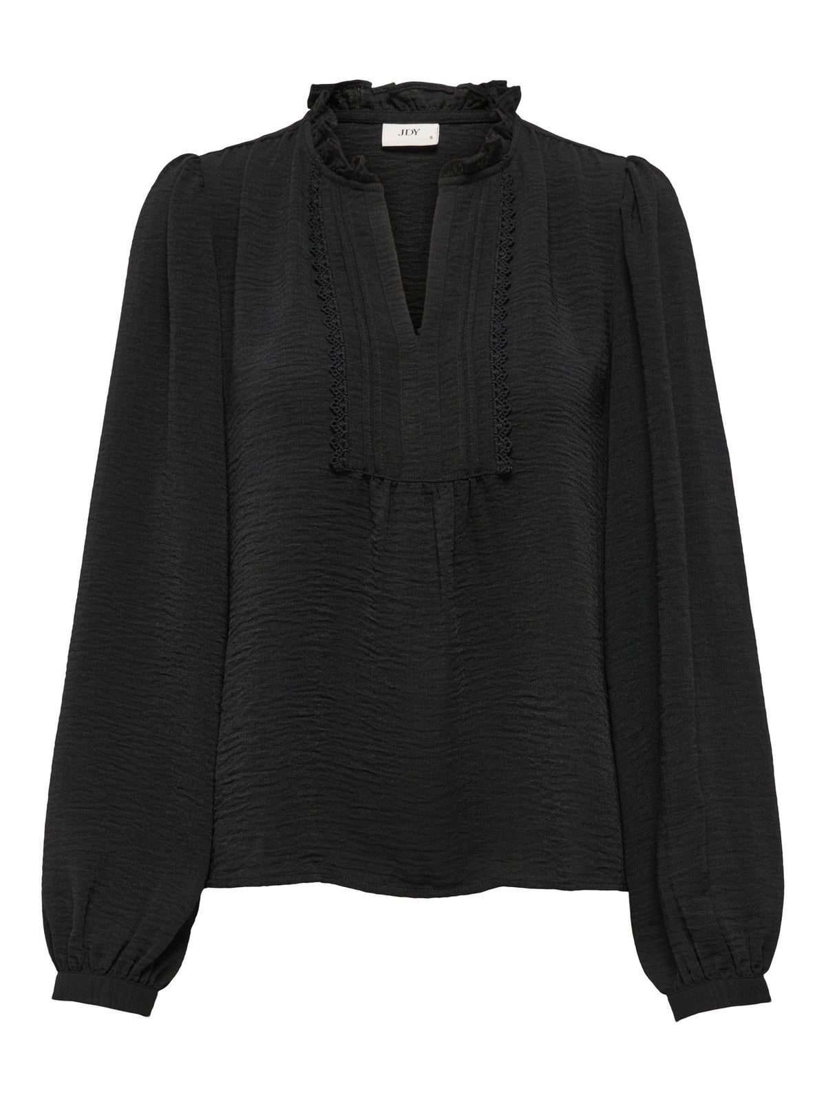 Blouse: Lightweight Long Sleeve Frill Collar RACHEL - Black  - JDY