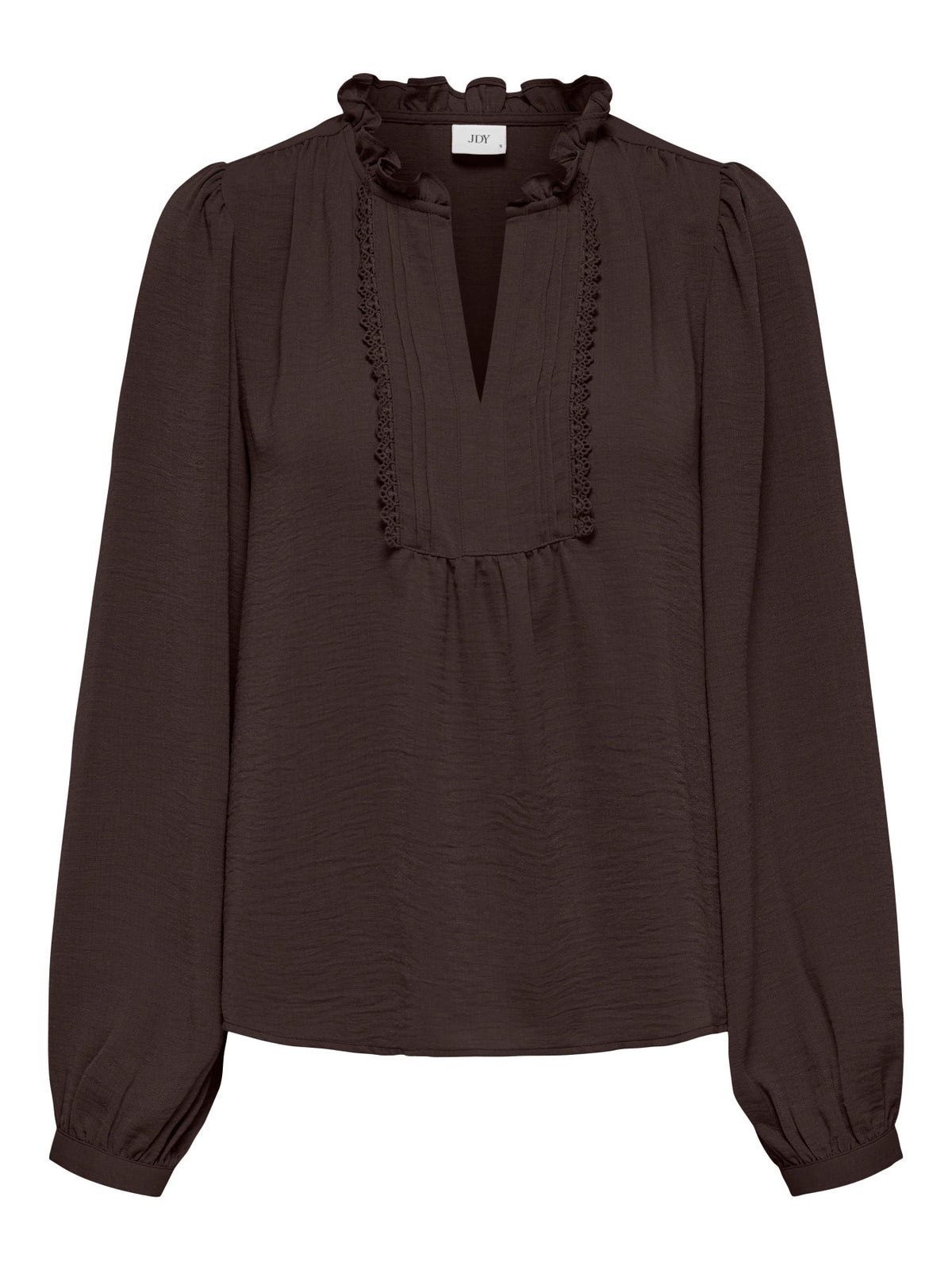 Blouse: Lightweight Long Sleeve Frill Collar RACHEL - Chocolate Plum  - JDY