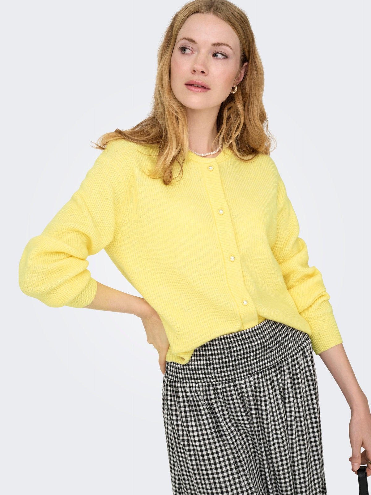 Cardigan: Knit Button Long Sleeve LUMI - Yellow MELANGE - JDY