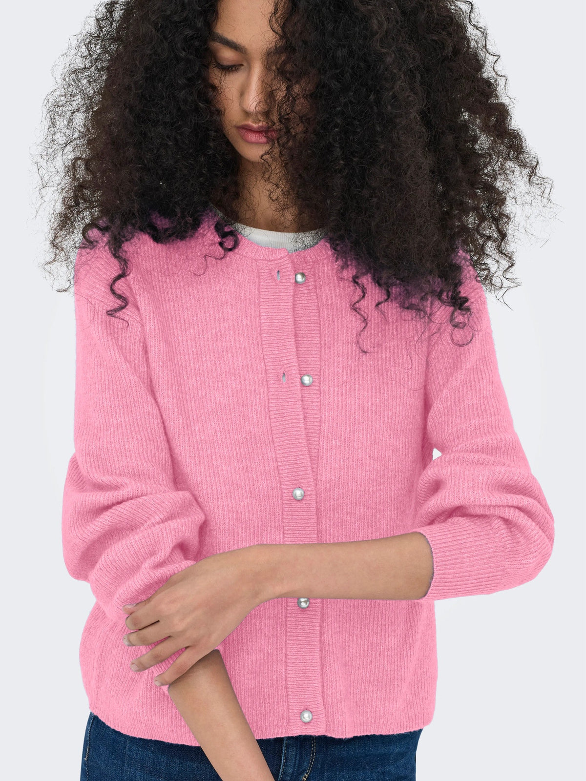 Cardigan: Knit Button Long Sleeve LUMI - Pink MELANGE - JDY