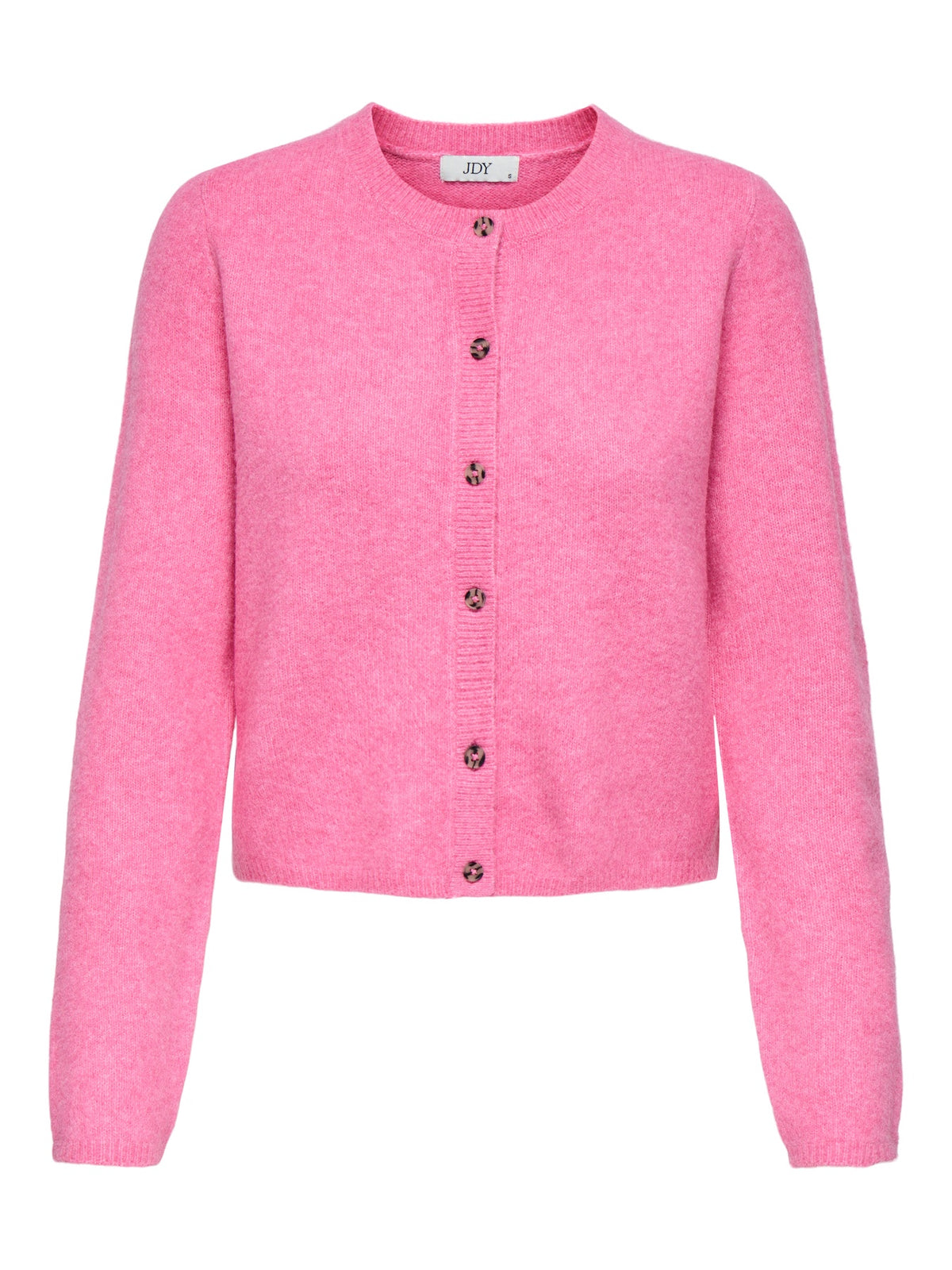 Cardigan: Fine Knit Long Sleeve O Neck Buttons CHLOE - Pink Cosmos MELANGE - JDY