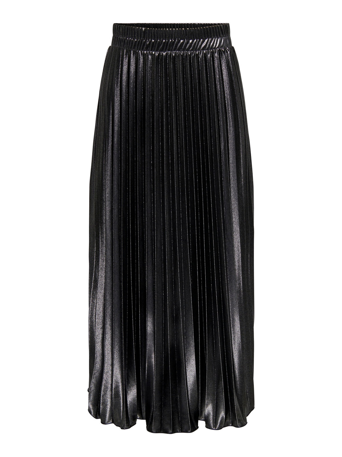 Skirt: Pleated Long Elasticated Waistband Mettalic LYON  - Black