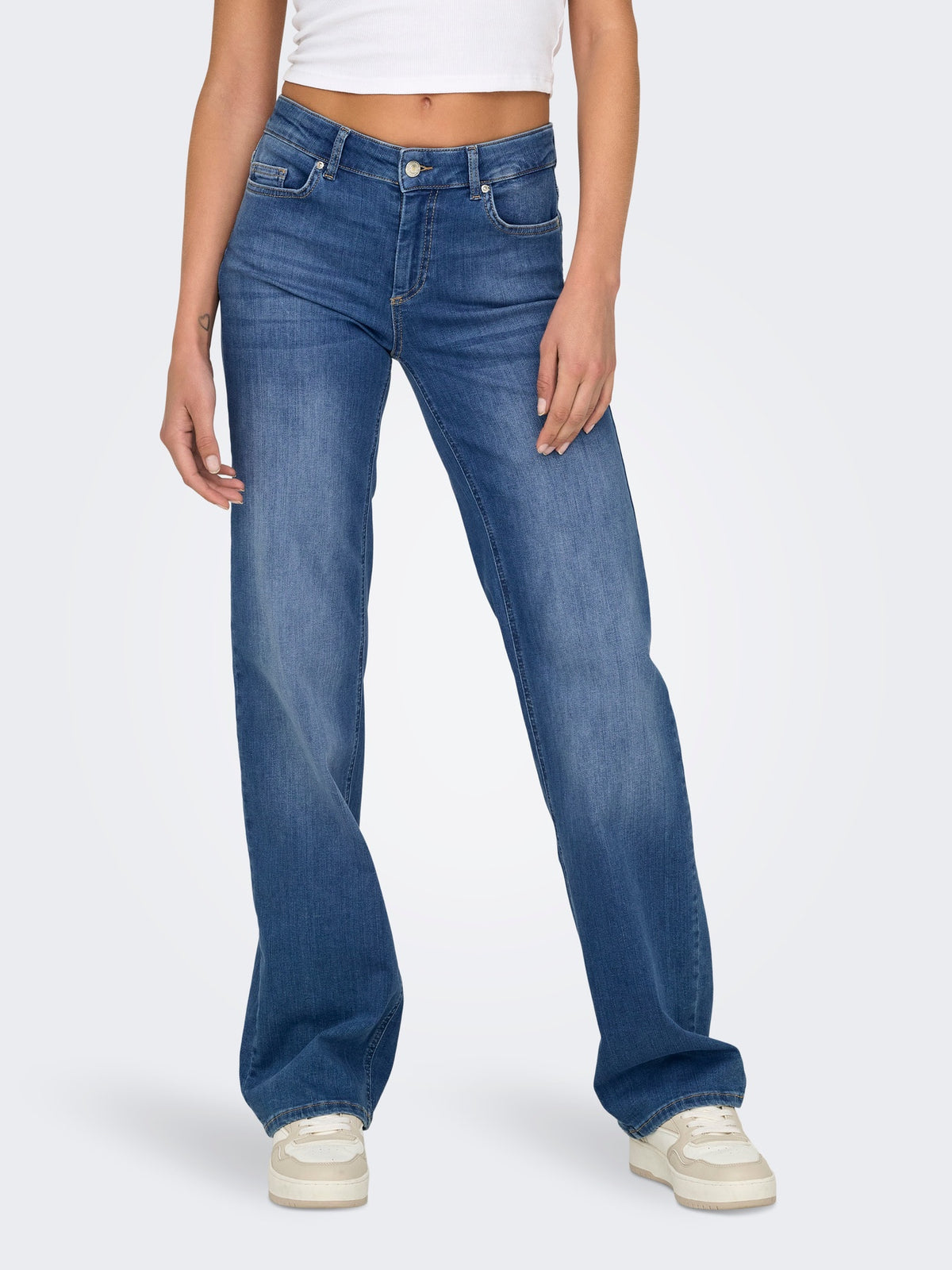 Jeans: Cotton Mid Waist Straight Leg BLUSH - Medium Blue Denim - ONLY
